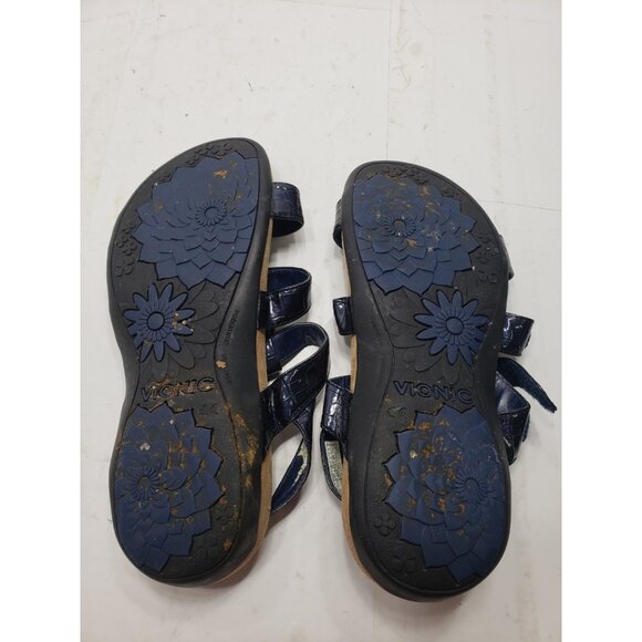 Vionic Amber Women’s Navy Blue Crocodile Embossed Pattern Backstrap Sandal Sz 9 - Picture 8 of 9